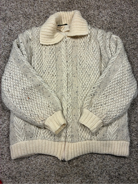 Vintage Sweaters - VTG Branigan Weavers Ireland Chunky Wool Woven Zip Up Sweater Jacket